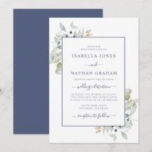 Elegante Marinho Aquarela Casamento Botânico Inv