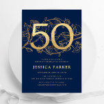 Convites Elegante Marinho Azul Dourado 50º aniversário<br><div class="desc">Marinho Elegante,  convite de aniversário azul 50º. Design feminina moderna personalizável,  com sotaques botânicos rosas e ouro brilhante falso. Simples cartão de convite floral perfeito para uma comemoração de um na moda. Personalize com seus próprios detalhes. Impressos convites Zazzle ou modelo de impressão digital instantânea para download.</div>