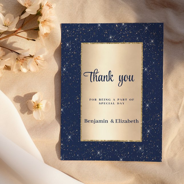 Convites Elegante marinho azul dourado confetti Obrigado (Elegant navy blue gold glitter confetti Thank You )
