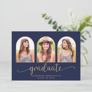 Convites Elegante Marinho Boho Arch Blue Dourado 3 Foto