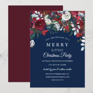Convites Elegante Marinho Burgundy Branco Floral Festa de N