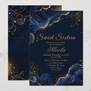 Convites Elegante Marinho e Tinta Alcoólica Dourada Sweet S