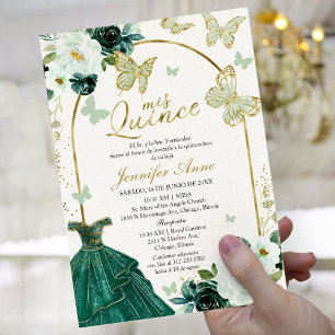 Convites Elegante Mariposa Verde Sage Quinceañera Espanhola