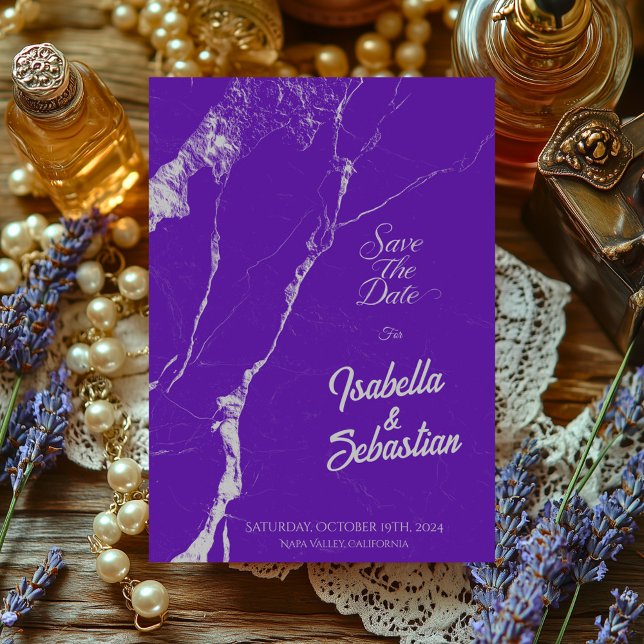 Convites Elegante Mármore Roxo Prata Save the Date casament (Criador carregado)