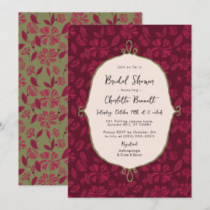 Convites Elegante Maroon Floral Chá de panela