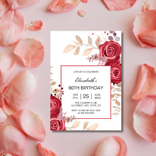 Convites Elegante Maroon Rosa Floral Greenery Aniversário