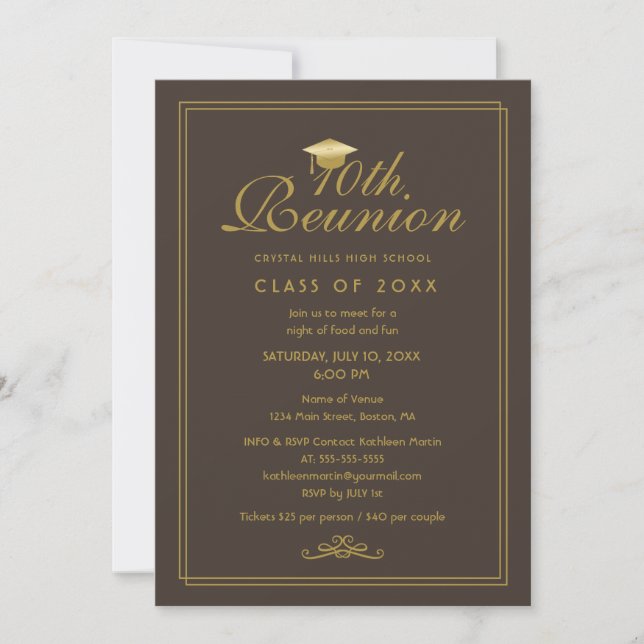Convites Elegante Marrom Dourado 10 Classe Reunião (Frente)