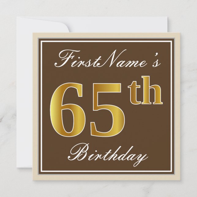 Convites Elegante, Marrom, Dourado Falso Aniversário de 65  (Frente)