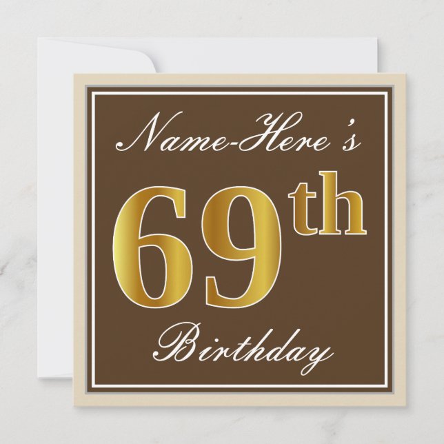 Convites Elegante, Marrom, Dourado Falso Aniversário de 69  (Frente)