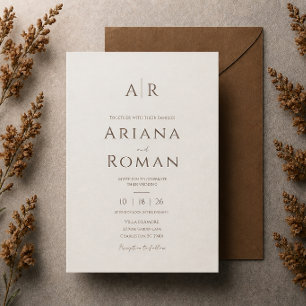 Convites Elegante Marrom Mocha Casamento Minimalista Atempo