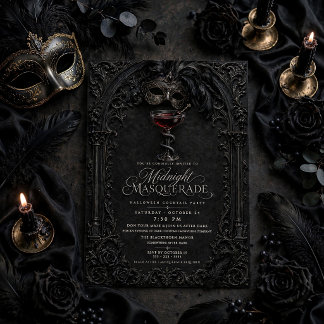 Convites Elegante Máscara de Halloween Coquetel Preto Gótic