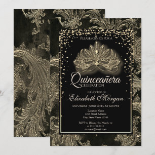 Convites Elegante Máscara Moderna Floral Damasco Quinceaner