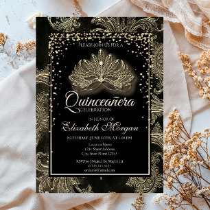 Convites Elegante Máscara Moderna Floral Damasco Quinceaner