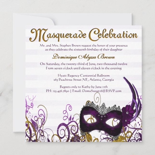 Convites Elegante Mascarada Swirl Invite [Roxo] (Frente)