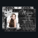 Convites Elegante Mask Heels Mascarada Photo Sweet 16<br><div class="desc">Prata e Mascarada Negro Doce Dezesseis Convidam. POR FAVOR,  OBSERVE todas as imagens planas! Eles não têm pérolas ou joias verdadeiras!</div>