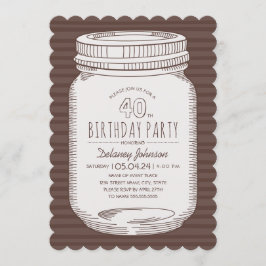 Convites Elegante Mason Jar Rustic aniversário de 40 anos
