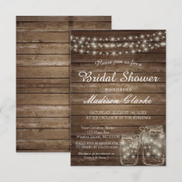 Convites Elegante Mason Jar Rustic Wood Chá de panela Card