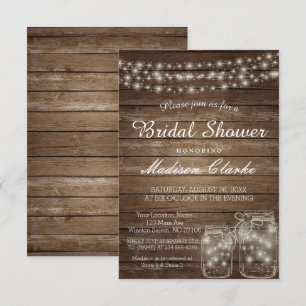 Convites Elegante Mason Jar Rustic Wood Chá de panela Card