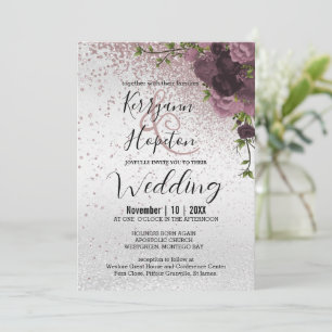 Convites Elegante Mauve Glitter e Floral