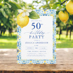 Convites Elegante Mediterrânica Lemon Floral 50º Aniversári<br><div class="desc">Celebre em estilo com um elegante convite de aniversário floral de limão mediterrânico. Com limões amarelos vibrantes e folhagem verde esmagadora, este design evoca o charme do Mediterrâneo, perfeito para um evento ensolarado e sofisticado. Os intrincados sotaques florais adicionam um toque novo e convidativo, enquanto a tipografia elegante traz um...</div>