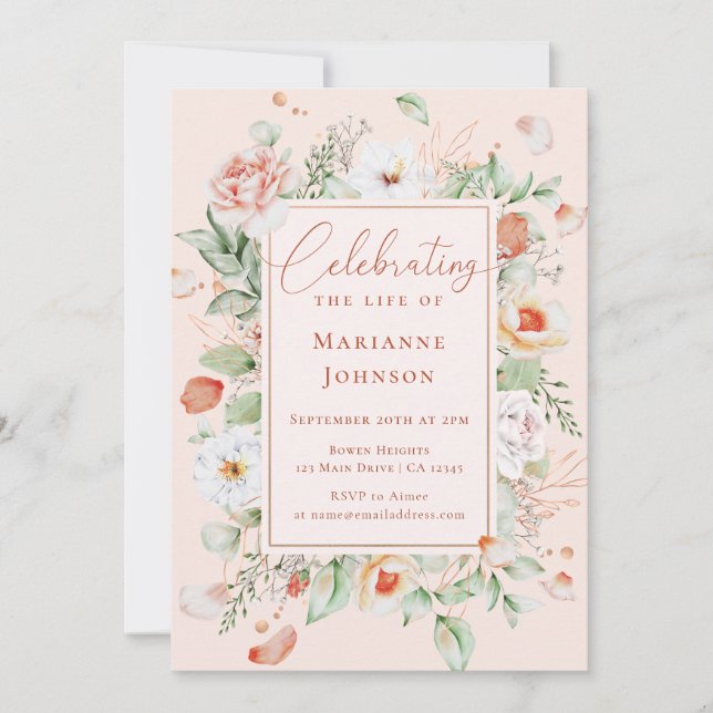 Convites Elegante Memorial Floral Celebração da Vida (Frente)
