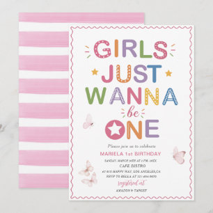 Convites Elegante Menina de Aniversário de 1 Ano em Aquarel