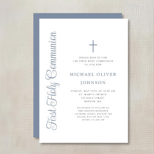 Convites Elegante Menino de Azul Desbotado Script Primeira