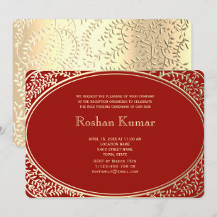 Convites Elegante Menino Dourado Vermelho Annaprashan
