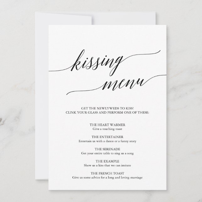 Convites Elegante Menu de Beijo em Caligrafia Preta (Frente)