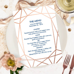 Convites Elegante Menu Geométrico em Rosa Dourado e Azul Ma