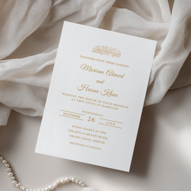 Convites Elegante Minimal Dourado Estilo de Letra Musulmano (Criador carregado)