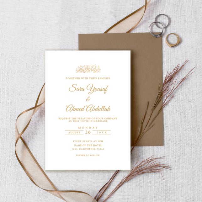 Convites Elegante Minimal Dourado Estilo Script Casamento M (Criador carregado)