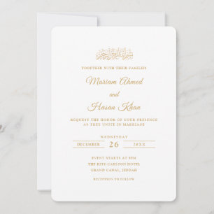 Convites Elegante Minimal Dourado Script Casamento Muçulman