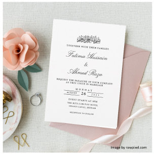 Convites Elegante Minimal Formal Preto Script Casamento Muç