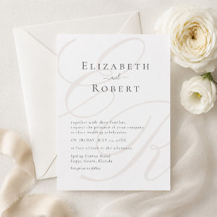 Convites Elegante Minimalista Bodas Monograma Bege