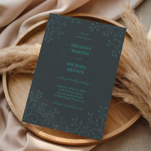 Convites Elegante Minimalista Botânica Verde-água