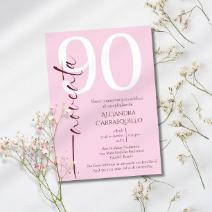 Convites Elegante Minimalista Espanhol Rosa 90º Aniversário