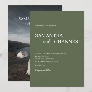 Convites Elegante Minimalista Moderno Verde Casamento Foto 
