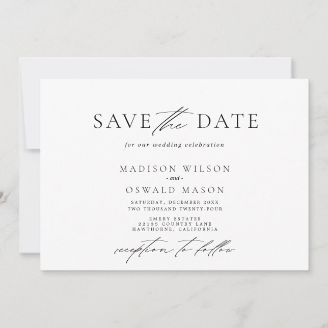 Convites Elegante minimalista Save the date horizontal (Frente)