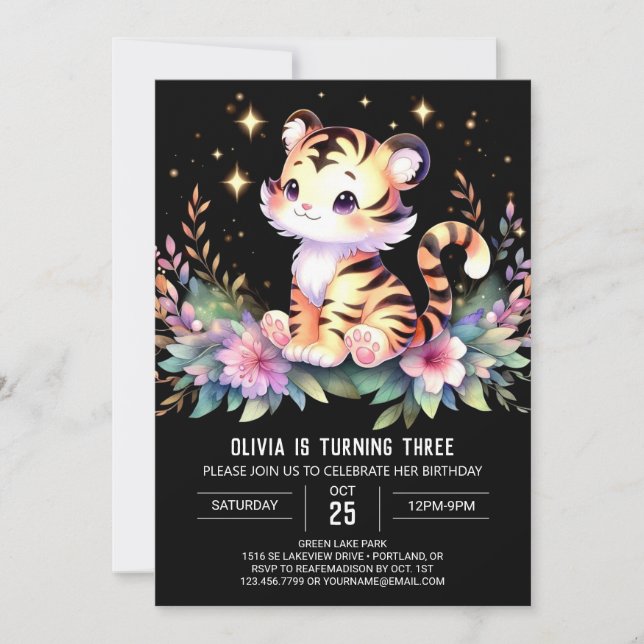 Convites Elegante minimalista Tiger Birthday (Frente)