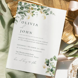 Convites Elegante Minimalista Verde Dourado Eucalipto Botân