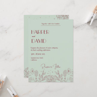 Convites Elegante Mint Green Floral Line Invitation