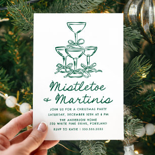 Convites Elegante Mistletoe e Martinis Verde Natal
