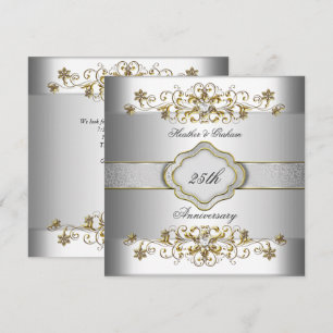 Convites Elegante Modelo Prata Dourado Branco de Aniversári