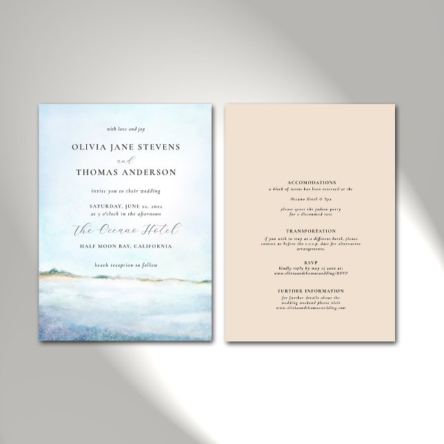 Convites Elegante Modern Watercolor Beach All in One Weddin (Criador carregado)
