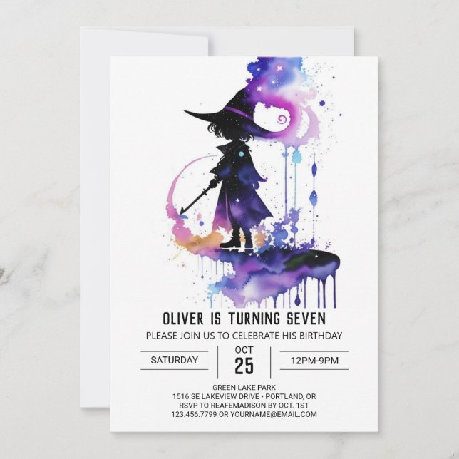 Convites Elegante Modern Wizard Birthday (Frente)