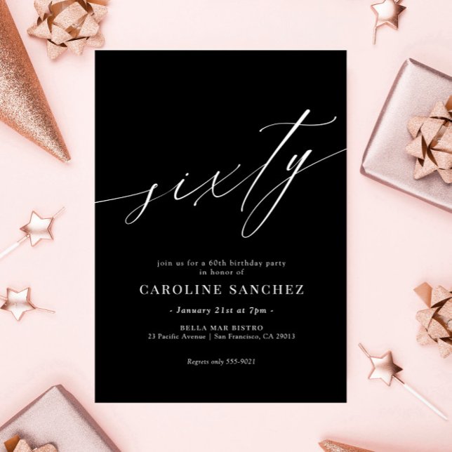 Convites Elegante Moderna Caligrafia 60º Aniversário (Criador carregado)