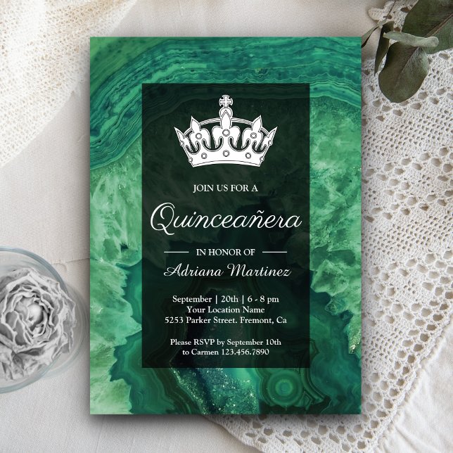 Convites Elegante Moderno Agato Verde Quinceanera (Criador carregado)