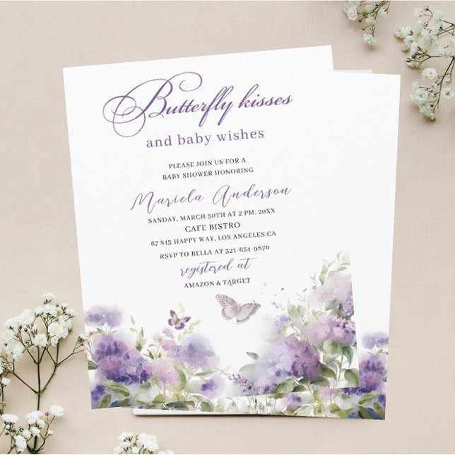 Convites Elegante Moderno Aquarela Beijos de Borboleta Bebê (Criador carregado)