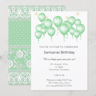 CONVITES ELEGANTE MODERNO BALLOON SAGE GREEN LACE ANIVERSÁ